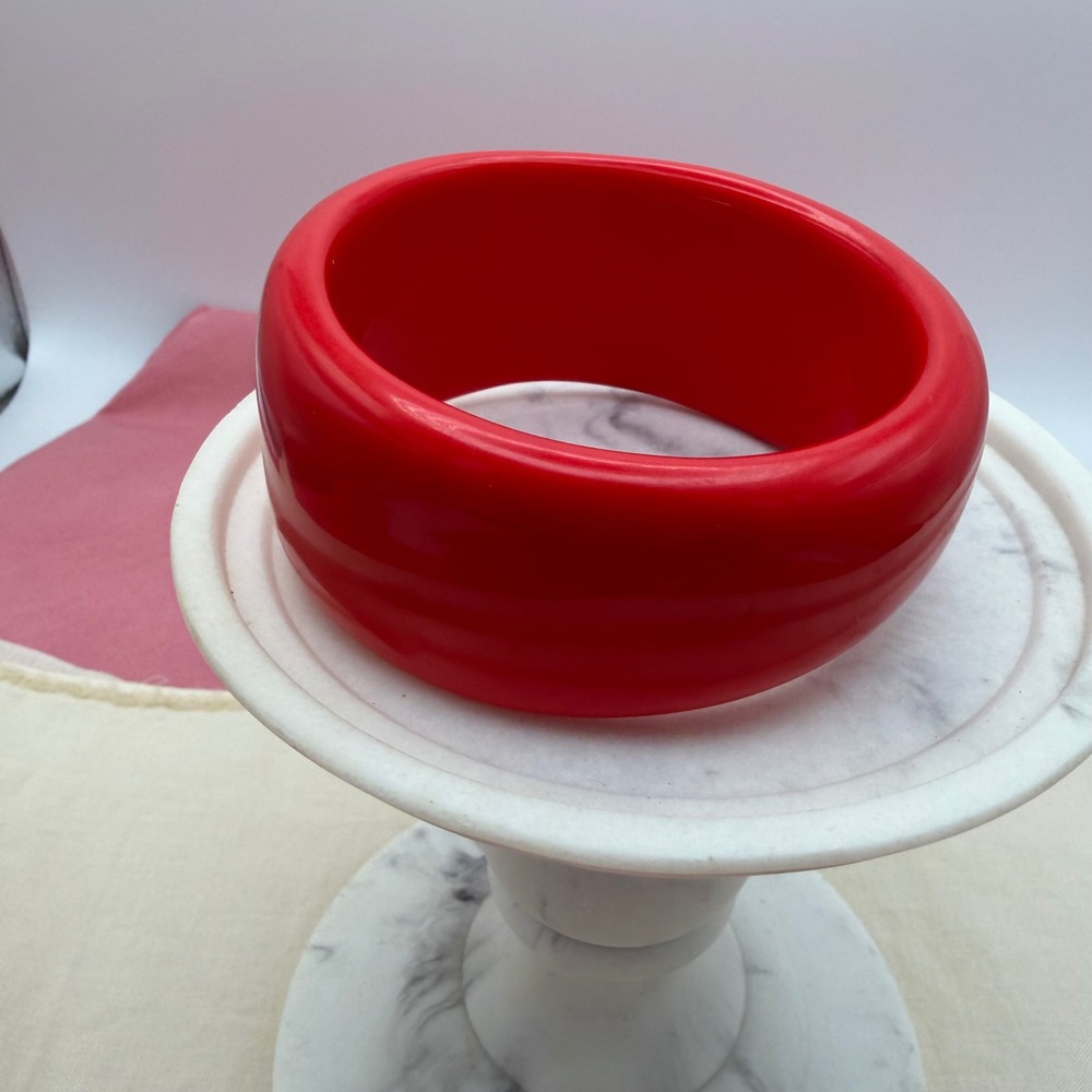 Vintage Style Red Chunky Bangle Bracelet Statement Fashion Jewelry Wide Domed